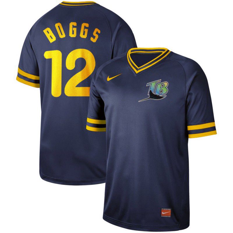 Men Tampa Bay Rays #12 Boggs Blue Nike Cooperstown Collection Legend V-Neck MLB Jersey